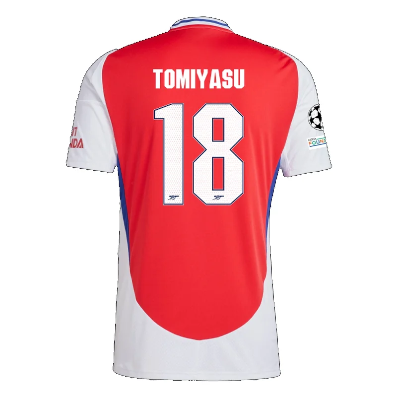 adidas Arsenal Takehiro Tomiyasu Home Jersey w/ Champions League Patches 24/25 (Better Scarlet/White)