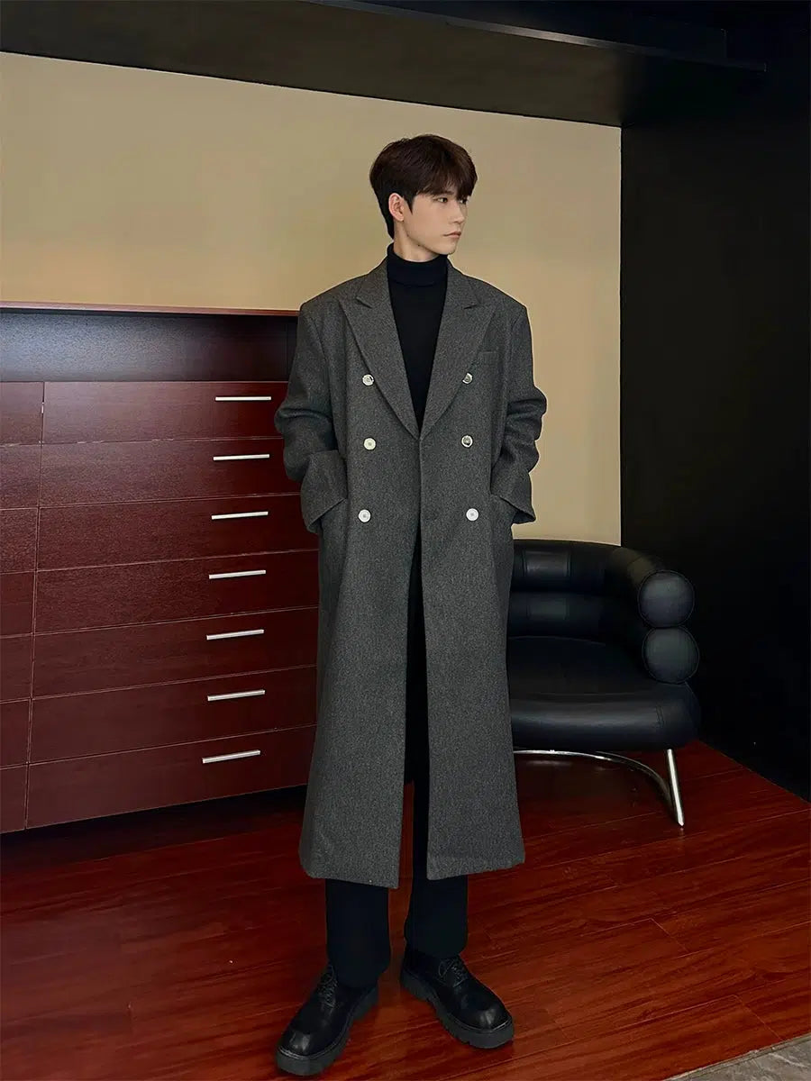 Double-Breasted Long Woolen Coat