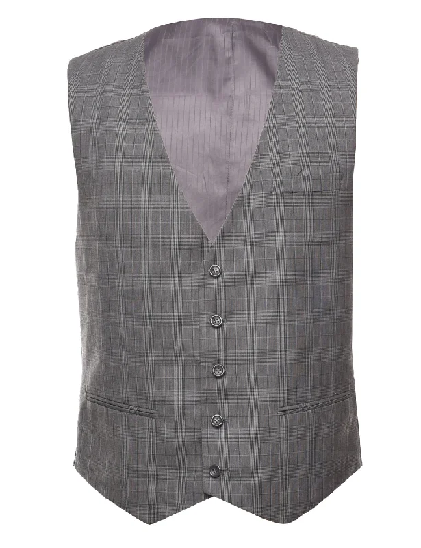 Grey Checked Waistcoat - L