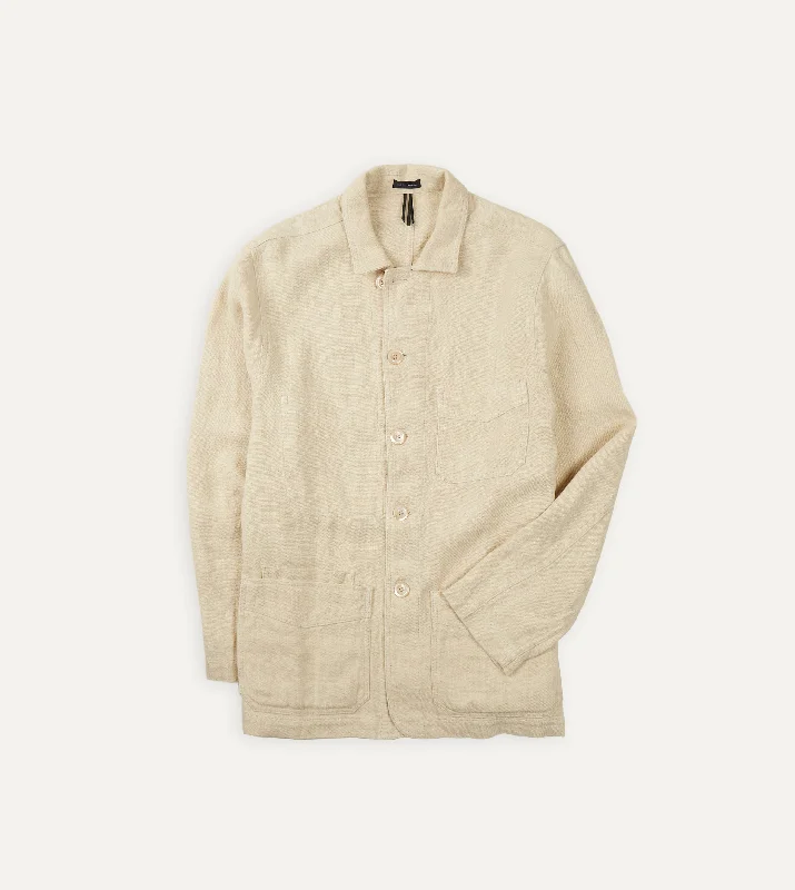 Ecru Linen Five-Pocket Chore Jacket