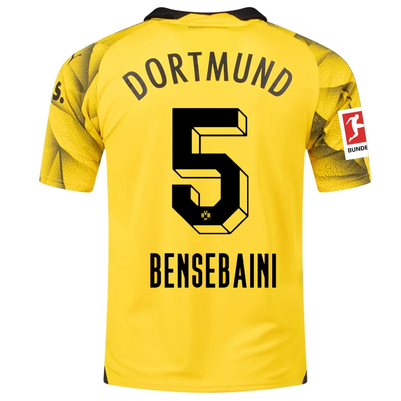 Puma Mens Borussia Dortmund Ramy Bensebaini Third Jersey w/ Bundesliga Patch 23/24 (Cyber Yellow/Puma Black)