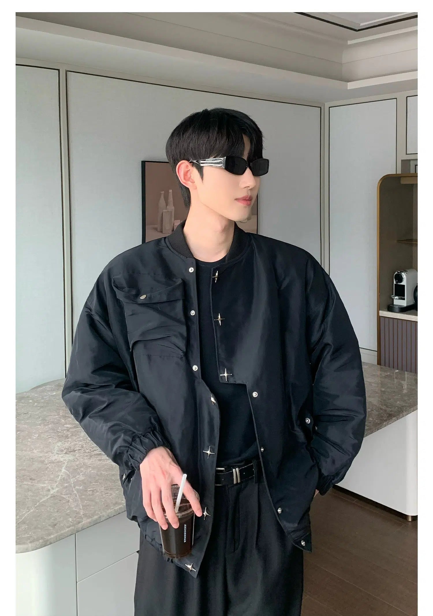 Irregular Padded Placket Baseball Jacket