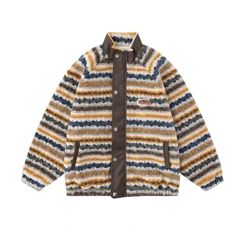 Stripe Faux Shearling Gradient Wool Jacket