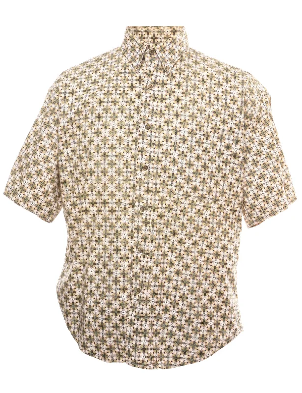 Beige & Off-White Patterned 1990s Shirt - M