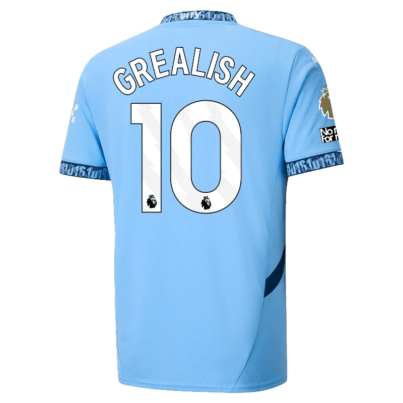 Puma Manchester City Jack Grealish Authentic Home Jersey w/ EPL + No Room For Racism Patch 24/25 (Team Light Blue/Marine Blue)