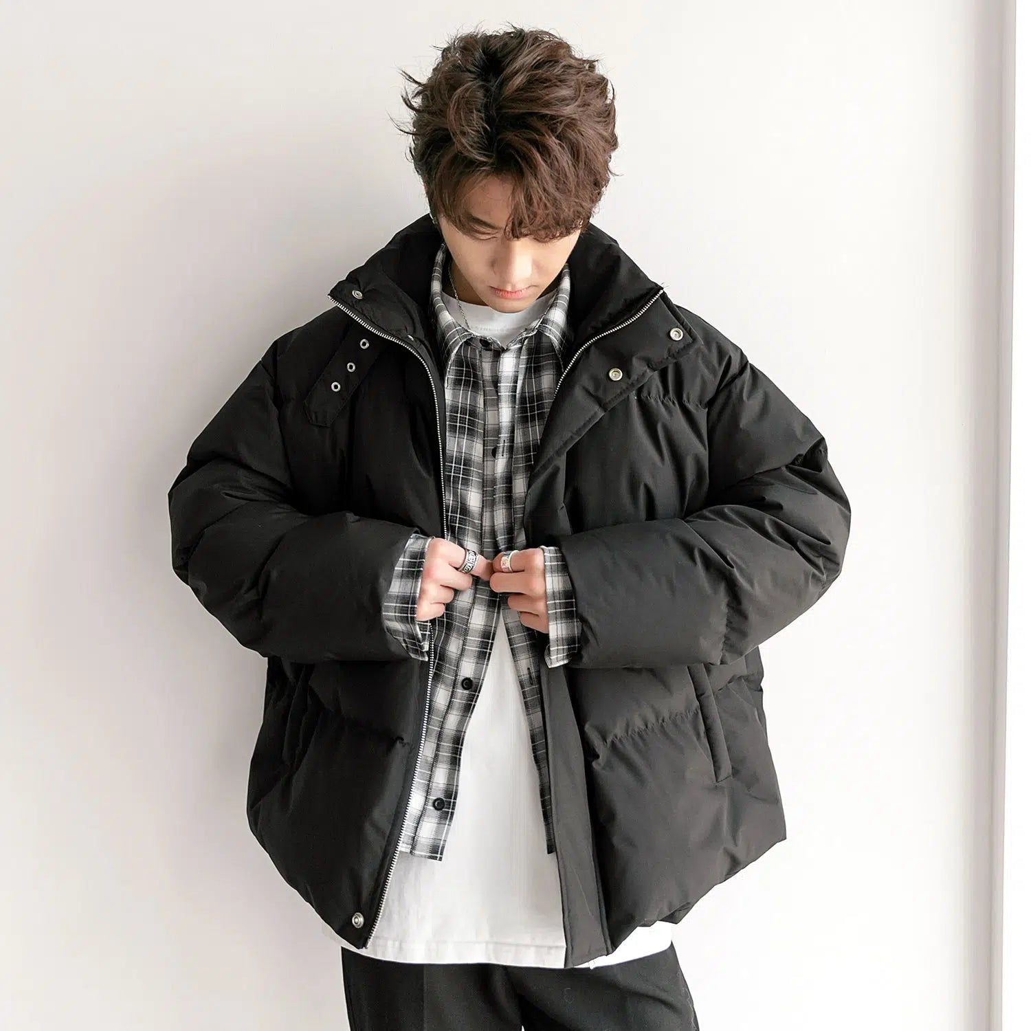 Thickened Two-piece Plaid Puffer Jacket