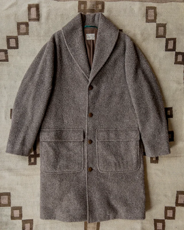 Shawl Collar Wool Overcoat - Brown/Cream Twill Casentino