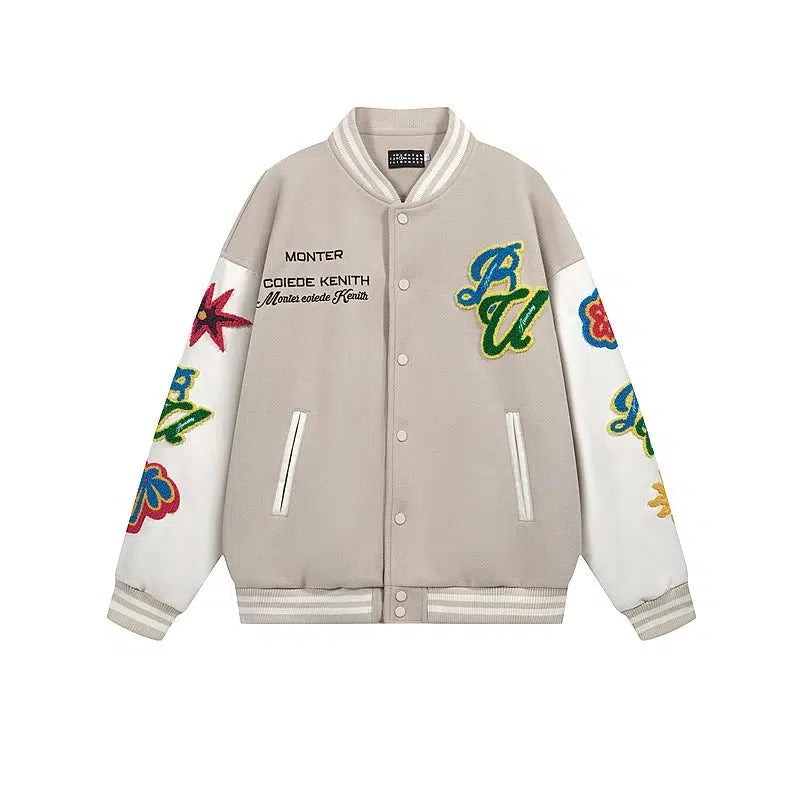 Flocked Varsity Embroidered Baseball Jacket