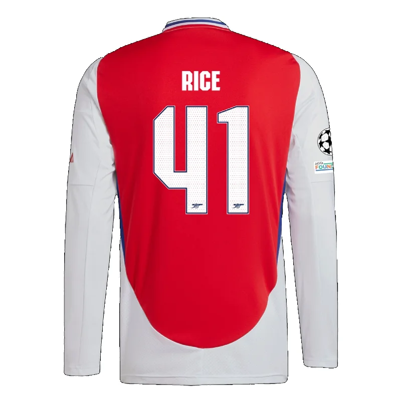 adidas Arsenal Declan Rice Home Long Sleeve Jersey w/ Champions League Patches 24/25 (Better Scarlet/White)