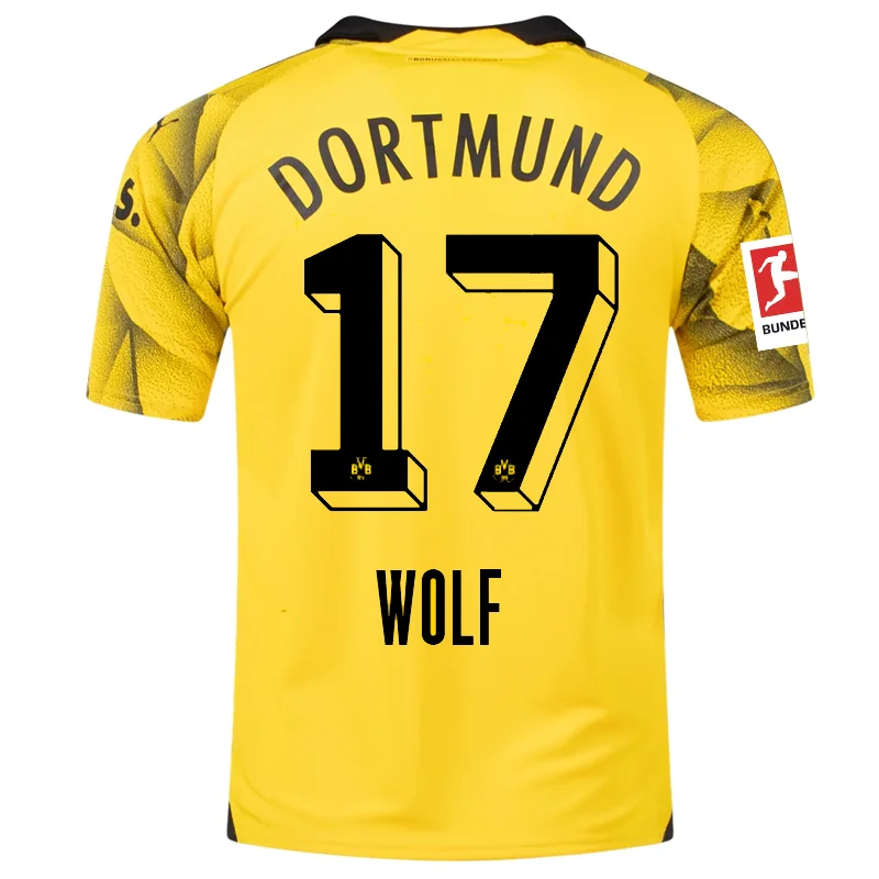 Puma Mens Borussia Dortmund Marius Wolf Third Jersey w/ Bundesliga Patch 23/24 (Cyber Yellow/Puma Black)