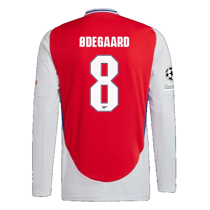 adidas Arsenal Martin Ødegaard Home Long Sleeve Jersey w/ Champions League Patches 24/25 (Better Scarlet/White)