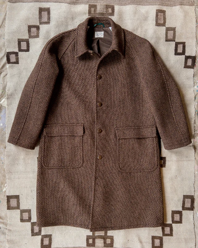 Raglan Wool Overcoat - Rust and Dark Brown Herringbone