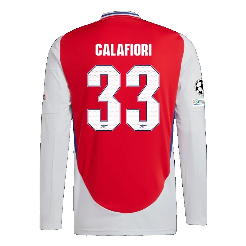 adidas Arsenal Riccardo Calafiori Home Long Sleeve Jersey w/ Champions League Patches 24/25 (Better Scarlet/White)