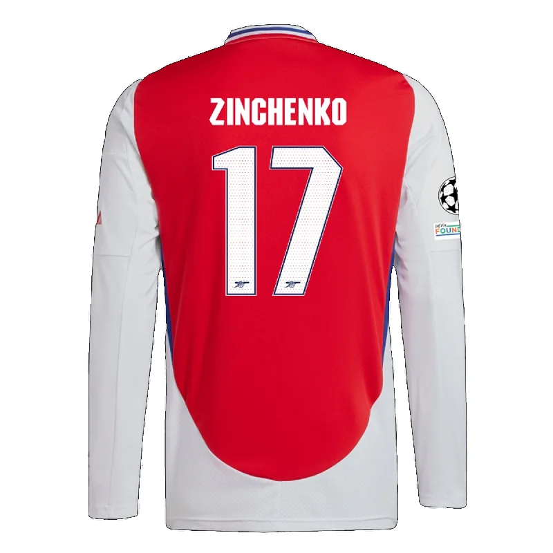 adidas Arsenal Oleksandr Zinchenko Home Long Sleeve Jersey w/ Champions League Patches 24/25 (Better Scarlet/White)