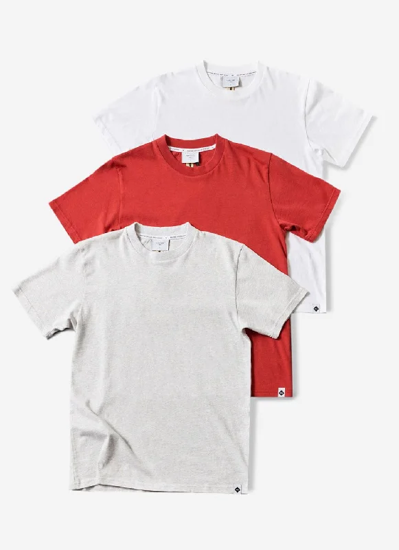 3 Pack T Shirts | Organic Cotton | White / Athletic Grey / Brick