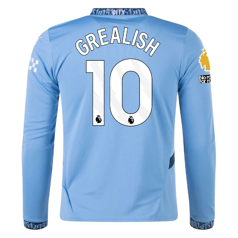 Puma Manchester City Jack Grealish Home Long Sleeve Jersey w/ EPL + No Room For Racism Patch 24/25 (Team Light/Marine Blue)