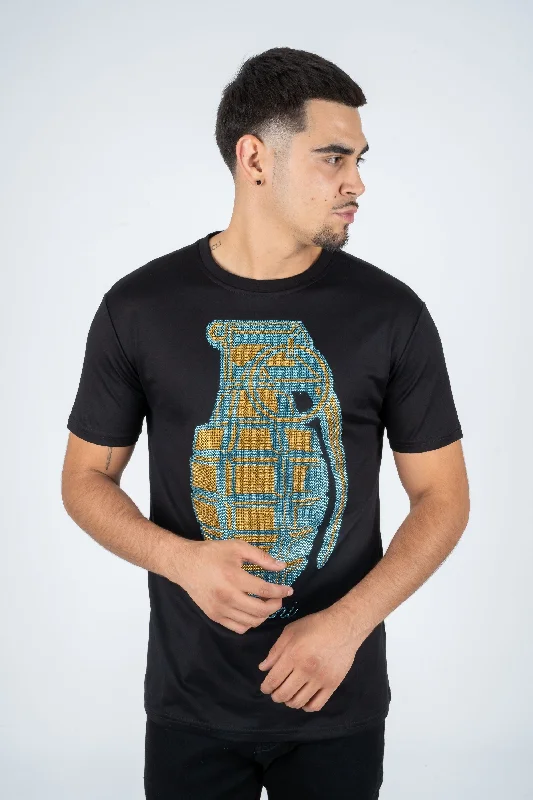 Men's Cotton Black Rhinestone T-shirt