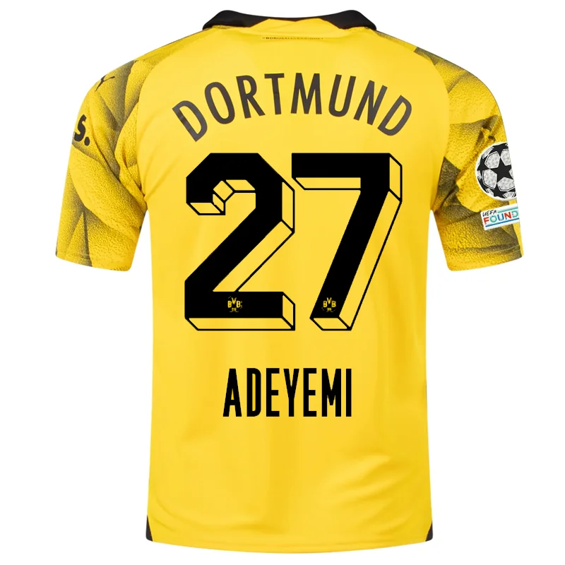 Puma Mens Borussia Dortmund Karim Adeyemi Third Jersey w/ Champions League Patches 23/24 (Cyber Yellow/Puma Black)