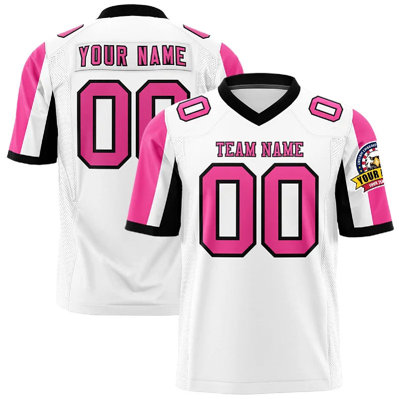 Custom White Pink-Black Color Block Personalized Raglan Sleeves Authentic Football Jersey