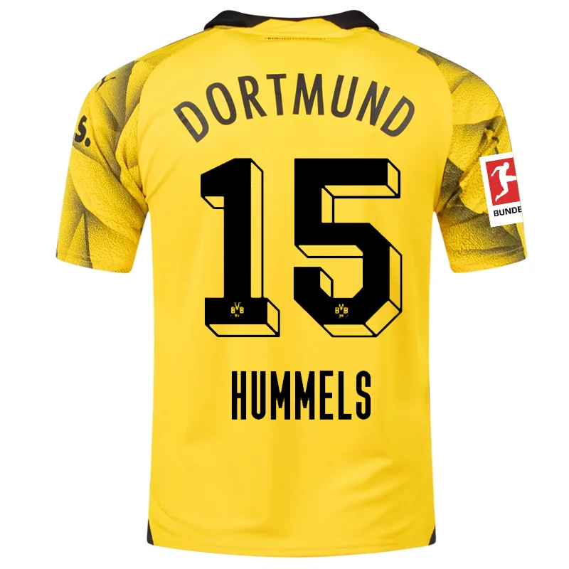 Puma Mens Borussia Dortmund Mats Hummels Third Jersey w/ Bundesliga Patch 23/24 (Cyber Yellow/Puma Black)