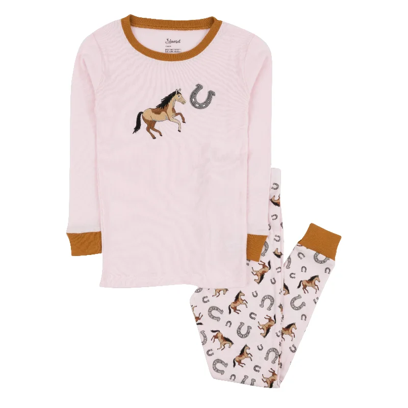 Kids Two Piece Cotton Pajamas Pink Horse