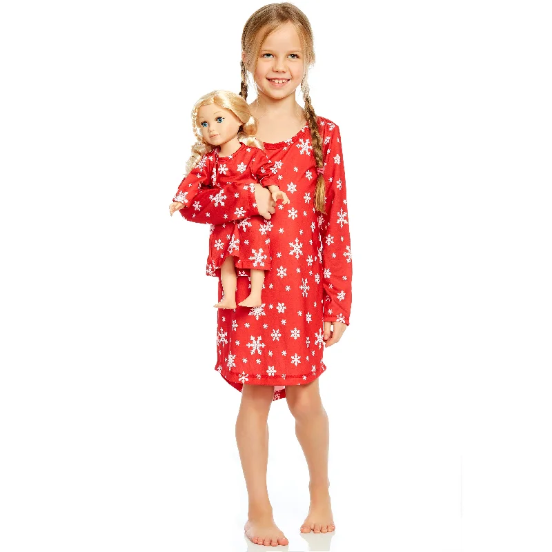 Christmas Girls and Matching Doll Nightgown Snowflake