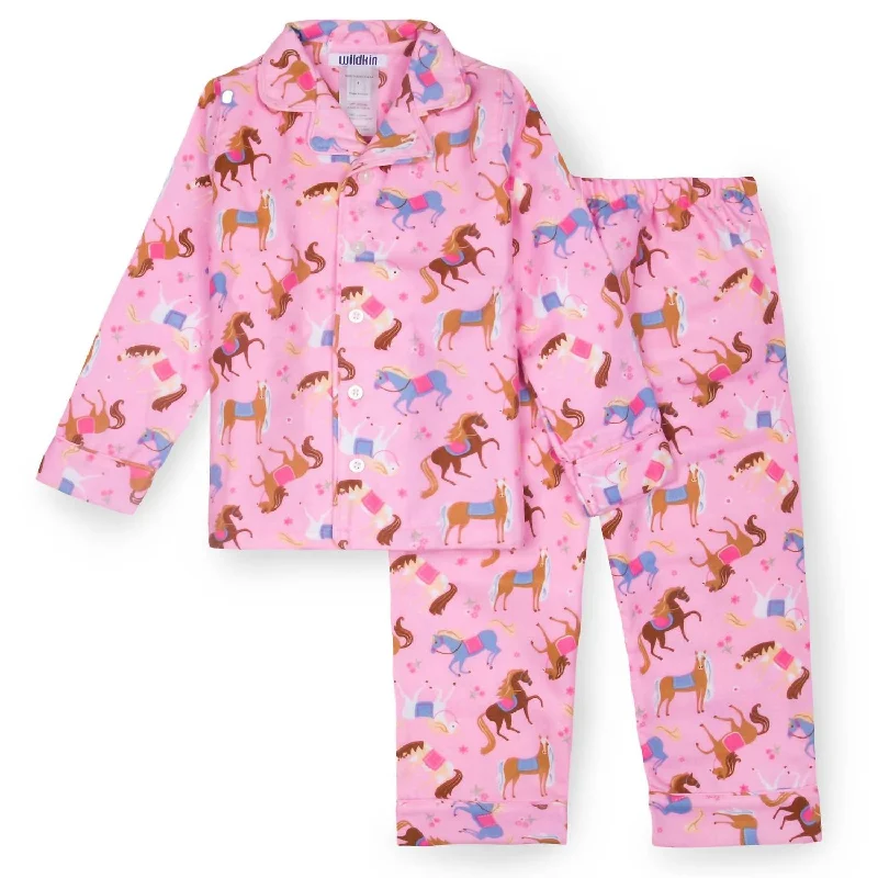 Girl's Horse Flannel Pajamas In Pink