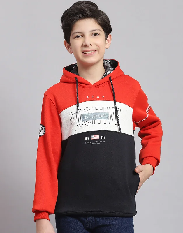 Boys Rust Printed Hooded Full Sleeve Sweatshirt