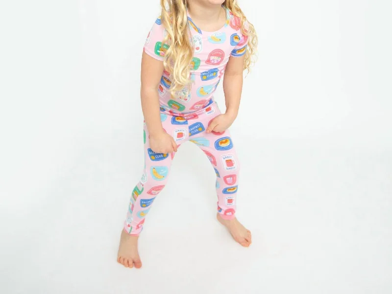 Lounge Wear Set Pajamas In Breakfast Club Patches Pink