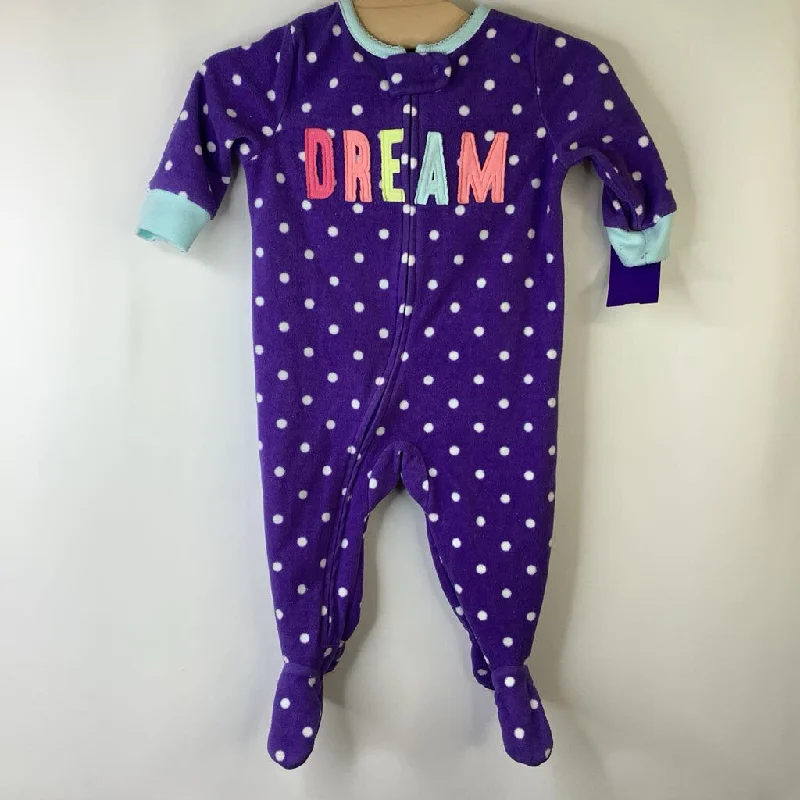 Size 6m: Carter's Purple/White Polka Dots "DREAM" Long Sleeve 1pc Footy PJS