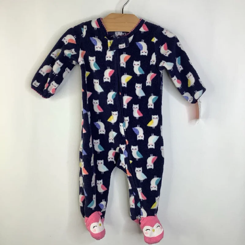 Size 3m: Carter's Navy Blue Owls Fleece Footed Long Sleeve PJs