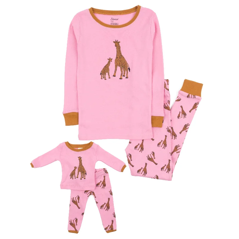 Girls and Matching Doll Cotton Pajamas Giraffe