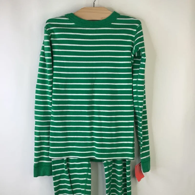 Size 10 (140): Hanna Andersson Green White Striped 2pc Pjs