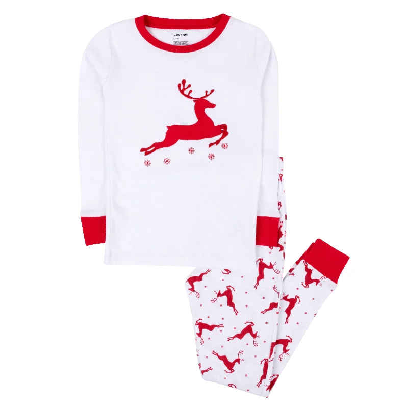 Christmas Kids Two Piece Cotton Pajamas Reindeer Red and White