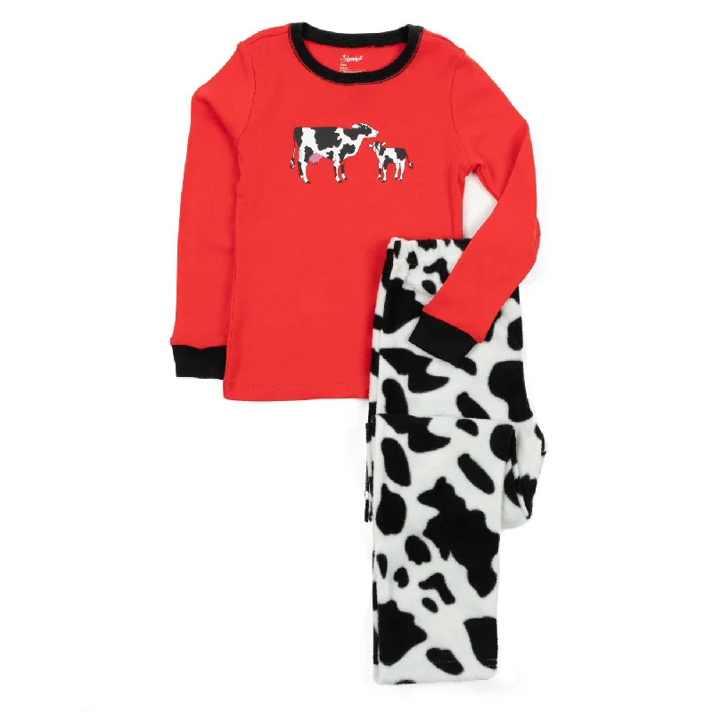 Kids Cotton Top and Fleece Pants Pajamas Cow