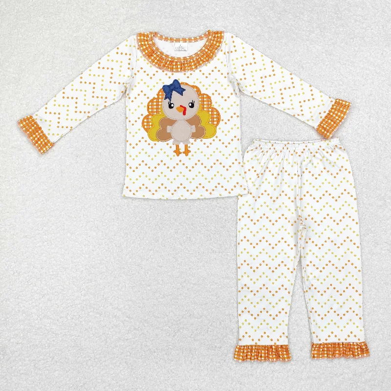 GLP1603 Turkey yellow-orange polka dot checkered lace white long-sleeved pants pajamas set