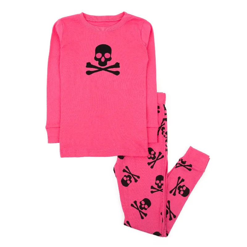 Kids Two Piece Cotton Pajamas Pink Skulls