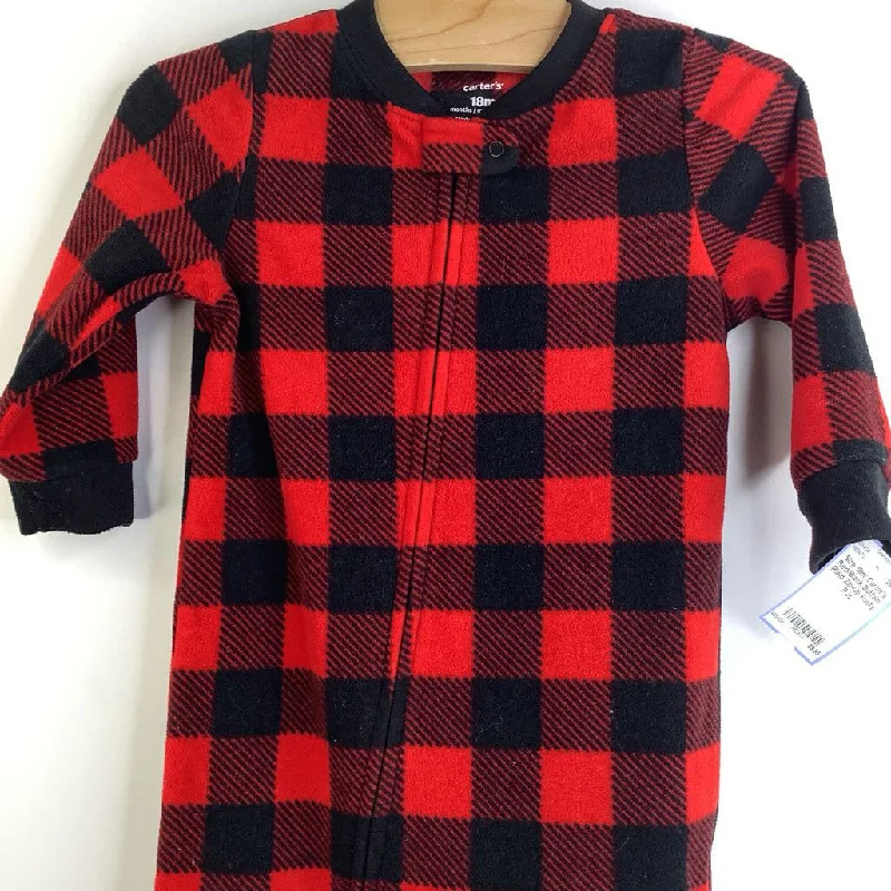 Size 18m: Carter's Red/Black Buffalo Plaid Zip-Up Footy PJs