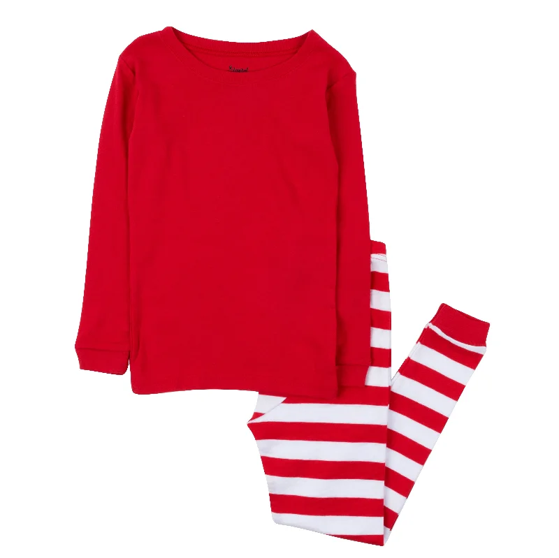 solid red top & striped pant