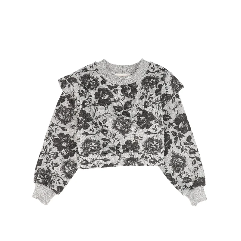 PETITE AMALIE GREY/BLACK FLORAL CROPPED SWEATSHIRT [FINAL SALE]