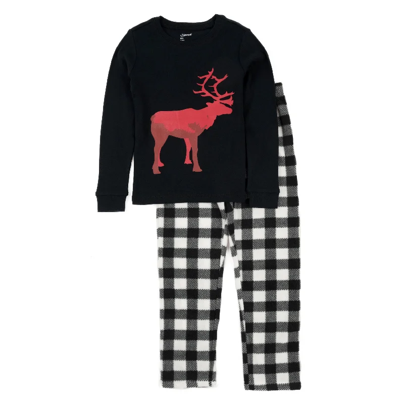 Christmas Kids Cotton Top and Fleece Pants Pajamas Reindeer