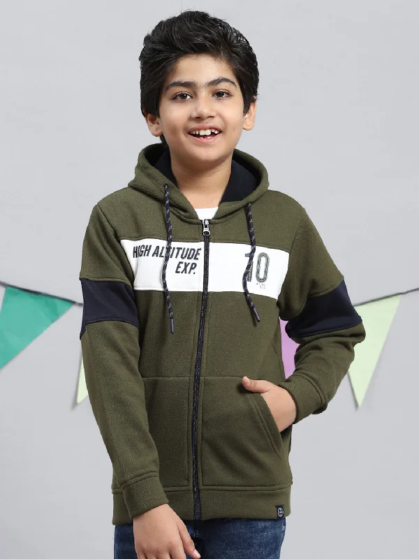 Boys Olive Printed Sweatshirt