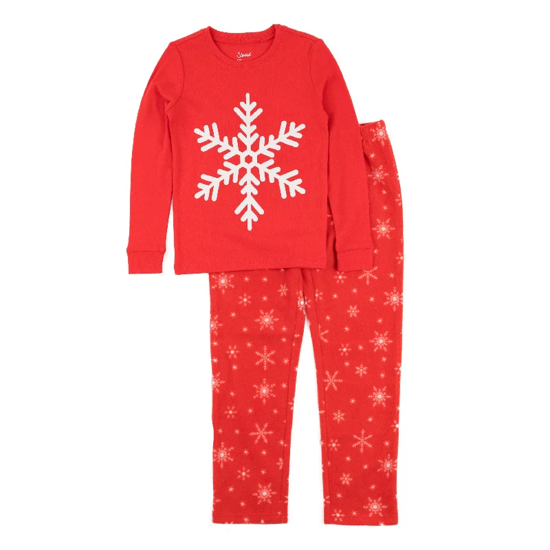 Christmas Kids Cotton Top and Fleece Pants Pajamas Snowflake