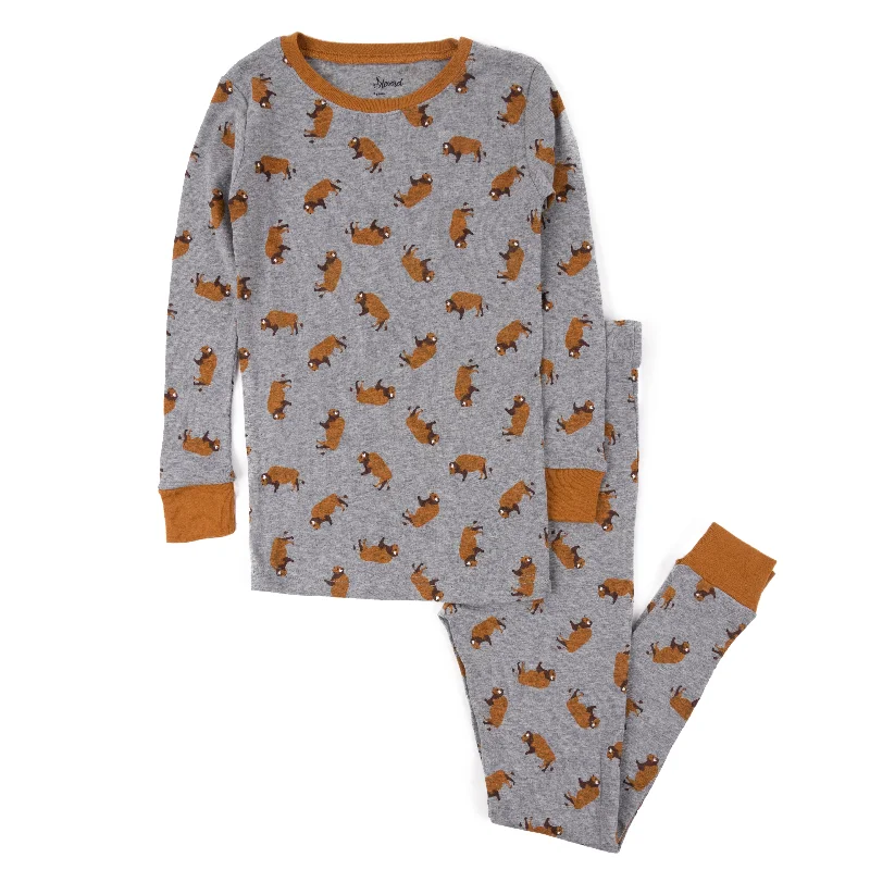 Kids Two Piece Cotton Pajamas Overall Bison