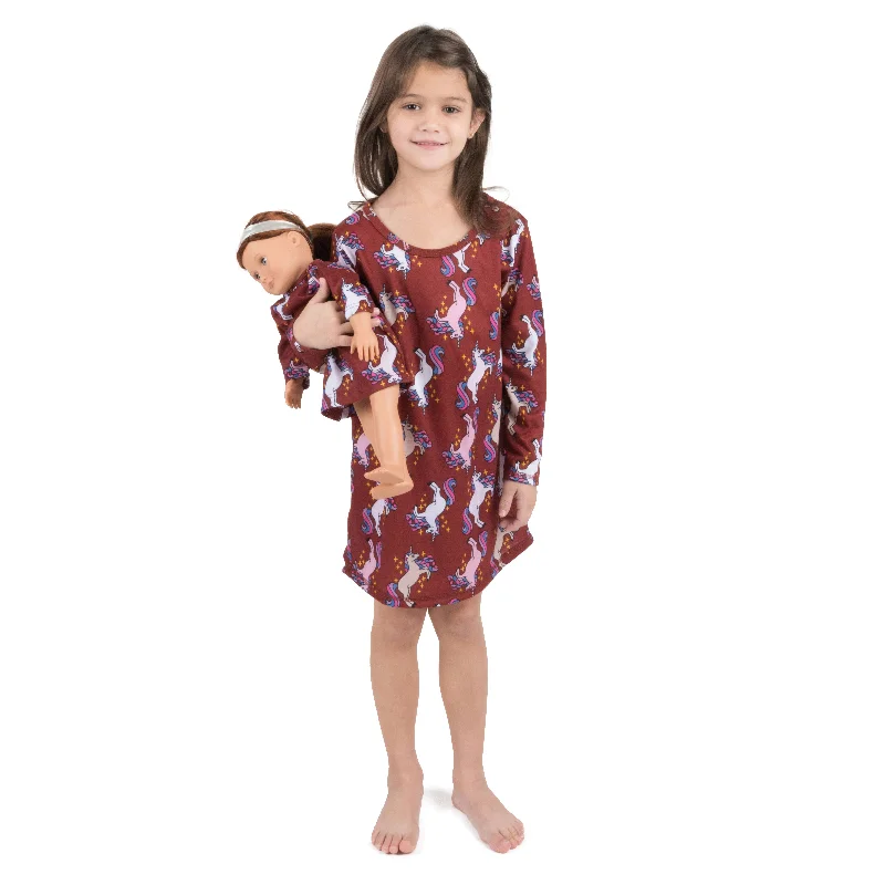 Girls and Matching Doll Nightgown Unicorn