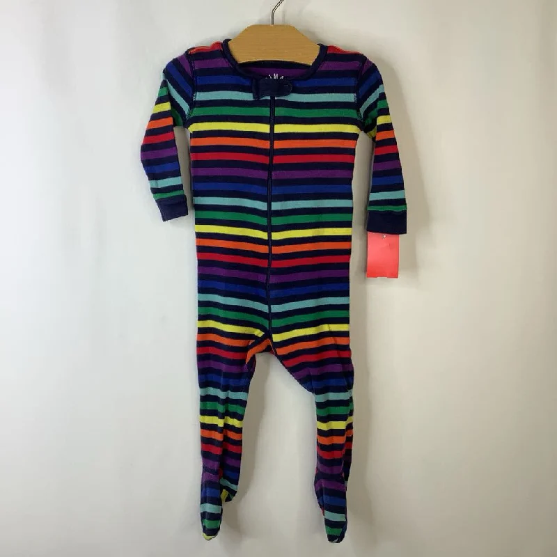 Size 9-12m: Primary Navy/Colorful Striped 1pc Footy PJs