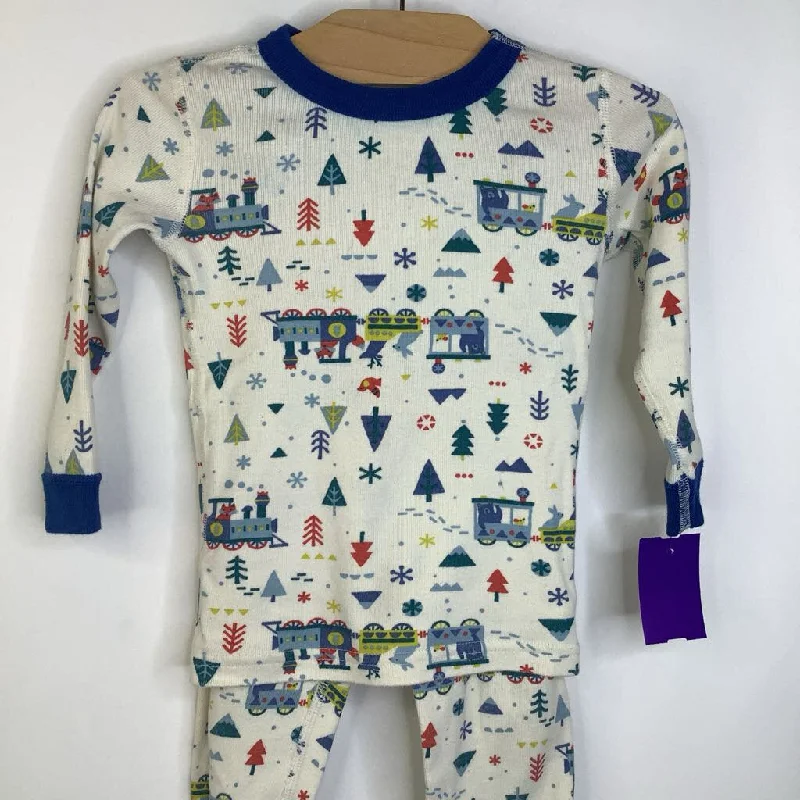 Size 2 (85): Hanna Anderson White/Forest Animals Train Long Sleeve 2pc PJS