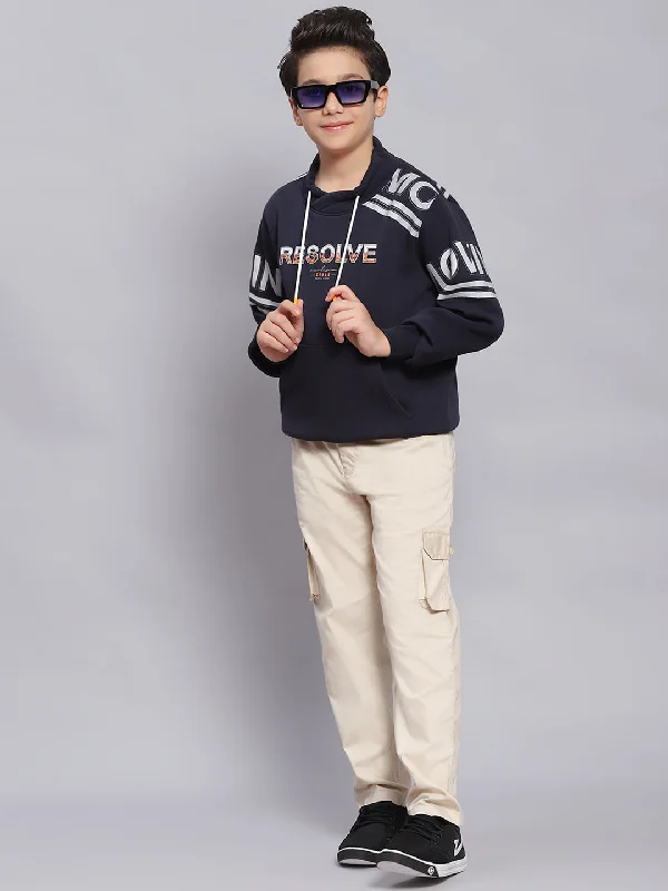 Boys Navy Blue Printed F Neck Full Sleeve Sweatshirt