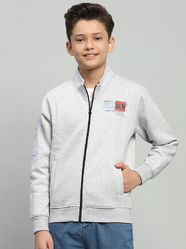 Boys Grey Printed Mock Neck Full Sleeve Sweatshirt