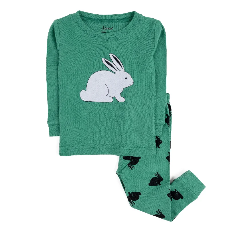 Kids Two Piece Cotton Pajamas Bunny Green